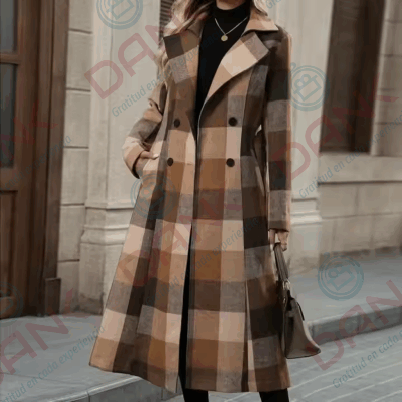 Abrigo Mujer Cuadros Camel