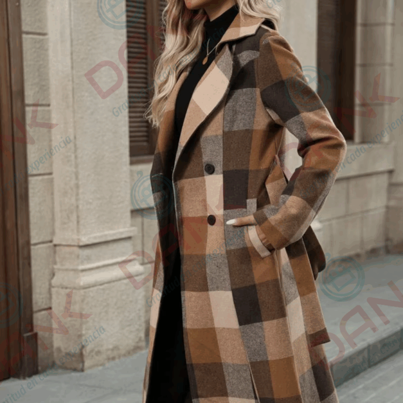 Abrigo Mujer Cuadros Camel - Imagen 2
